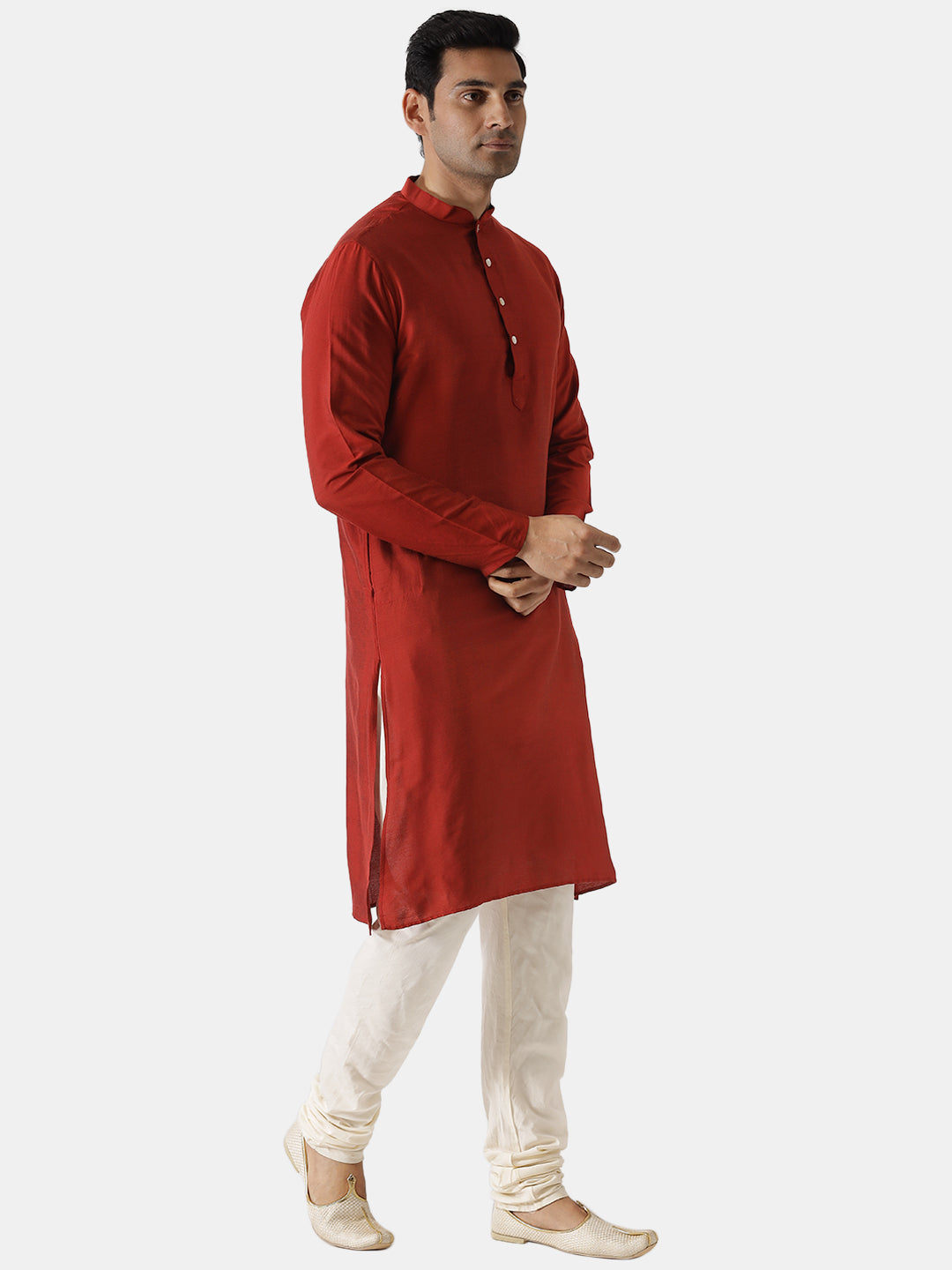 Men Red Solid Dyed Kurta | SHOBITAM