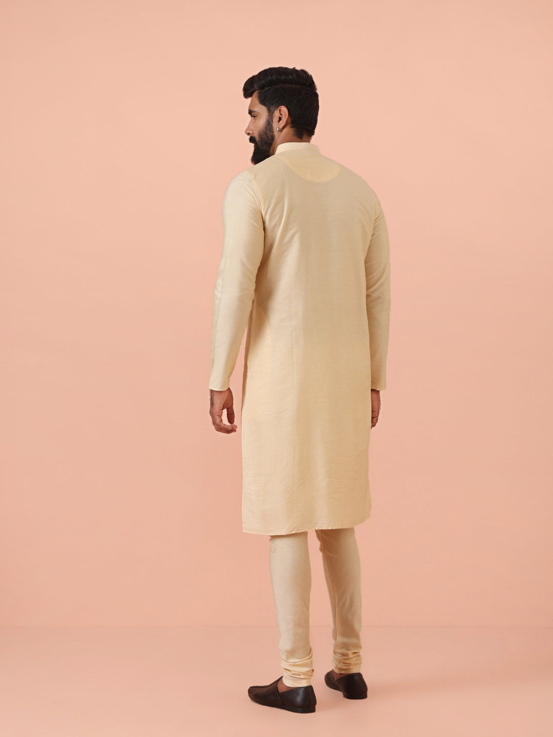 Beige Silk Blend Solid Kurta Churidar Set | SHOBITAM