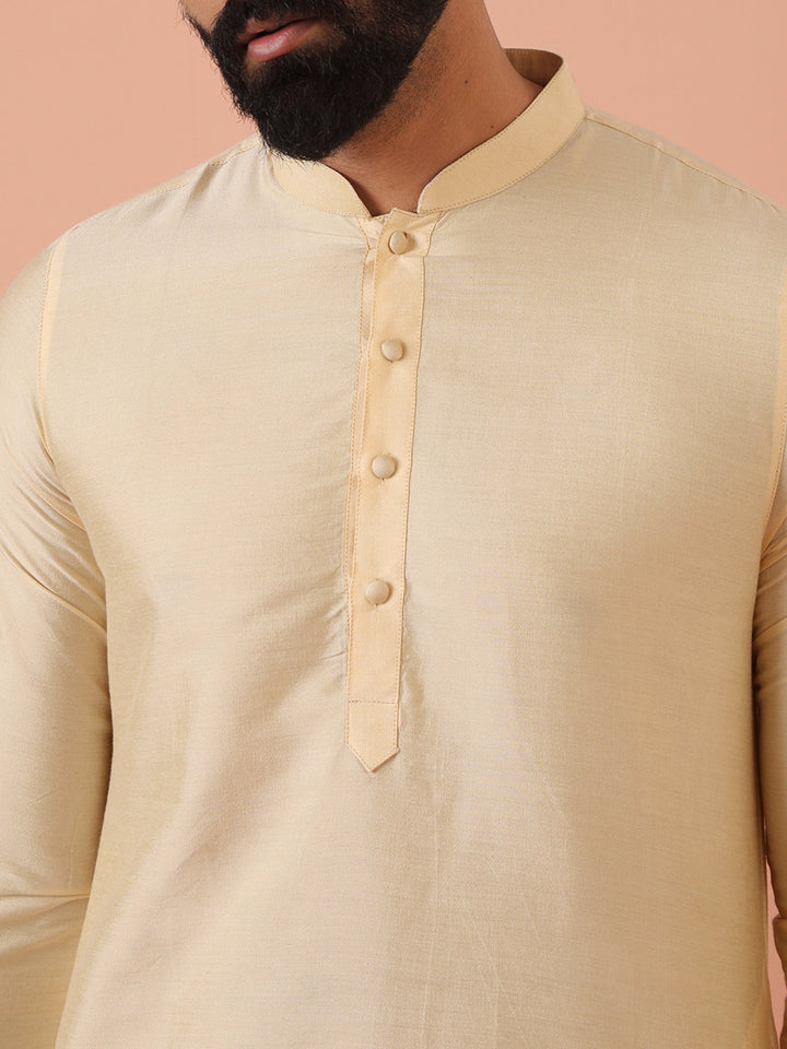 Beige Silk Blend Solid Kurta Churidar Set | SHOBITAM
