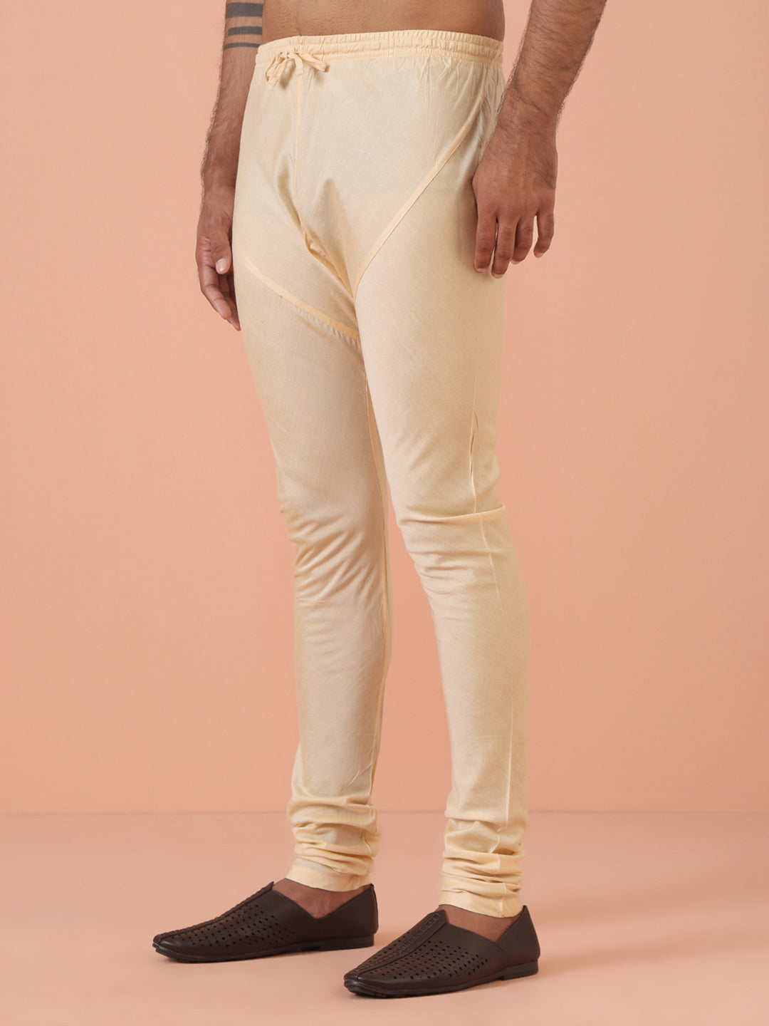 Beige Silk Blend Solid Kurta Churidar Set | SHOBITAM