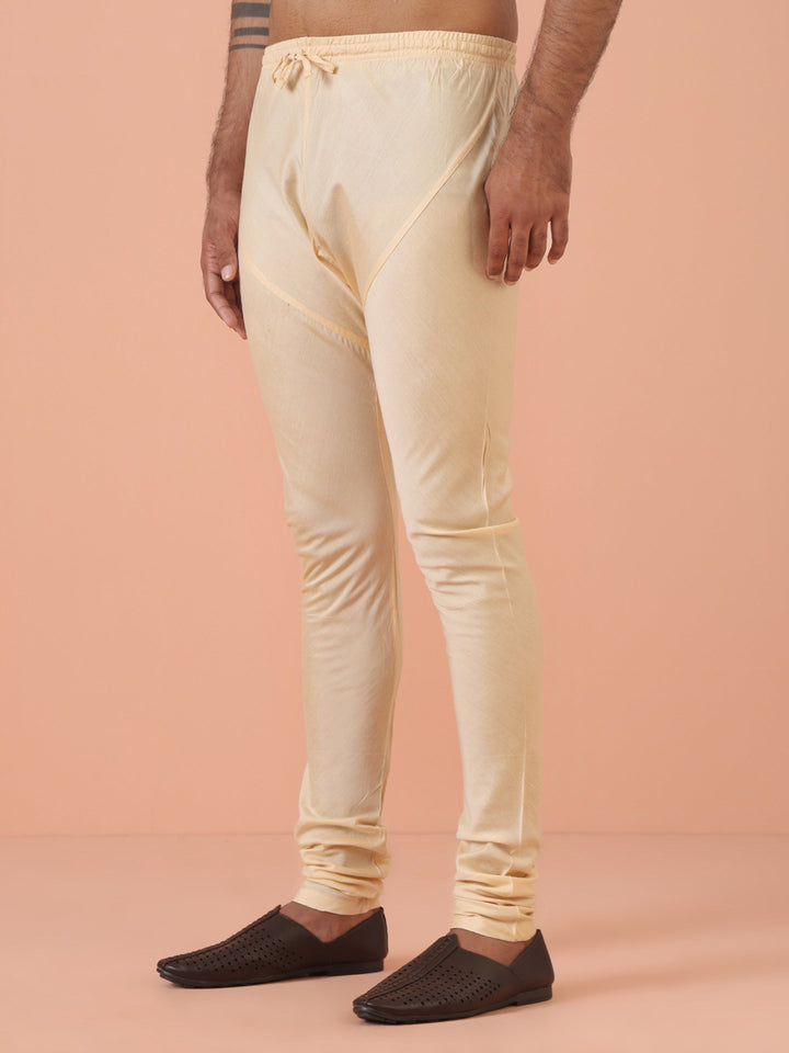 Beige Silk Blend Solid Kurta Churidar Set | SHOBITAM