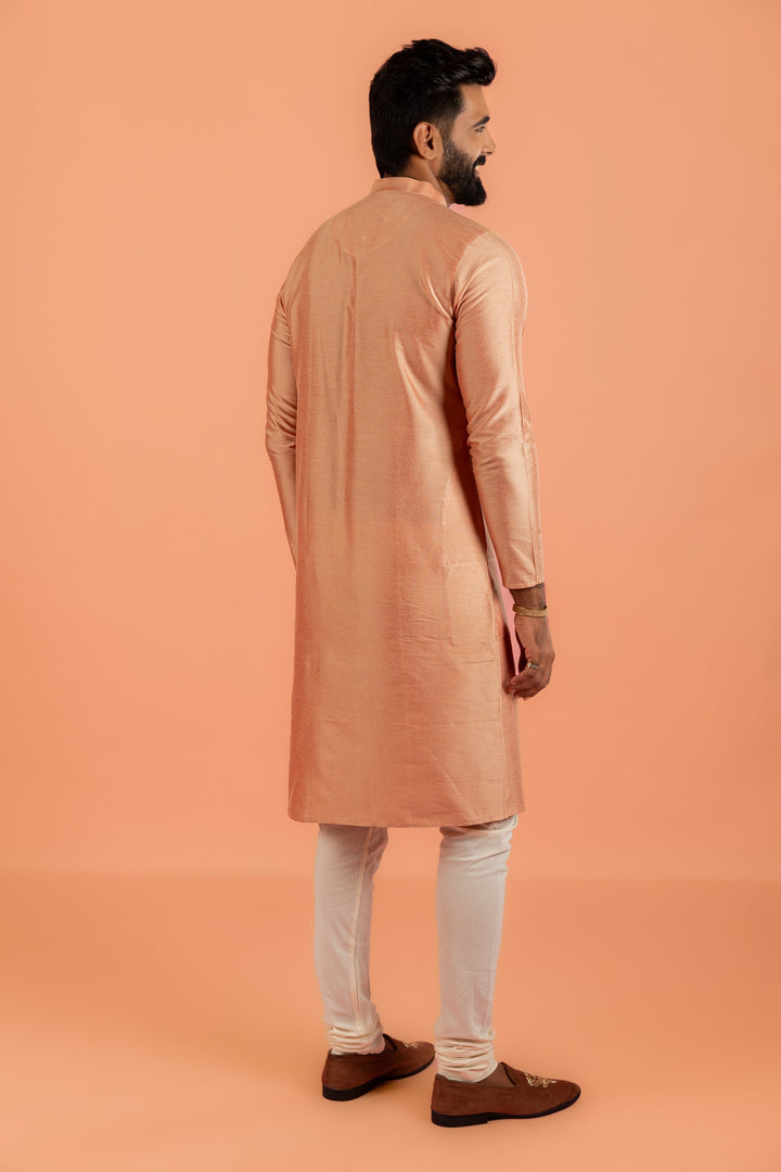 Peach Silk Blend Solid Kurta | SHOBITAM