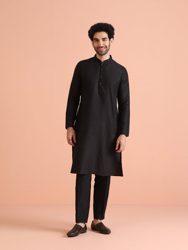 Black Cotton Plain Kurta | SHOBITAM