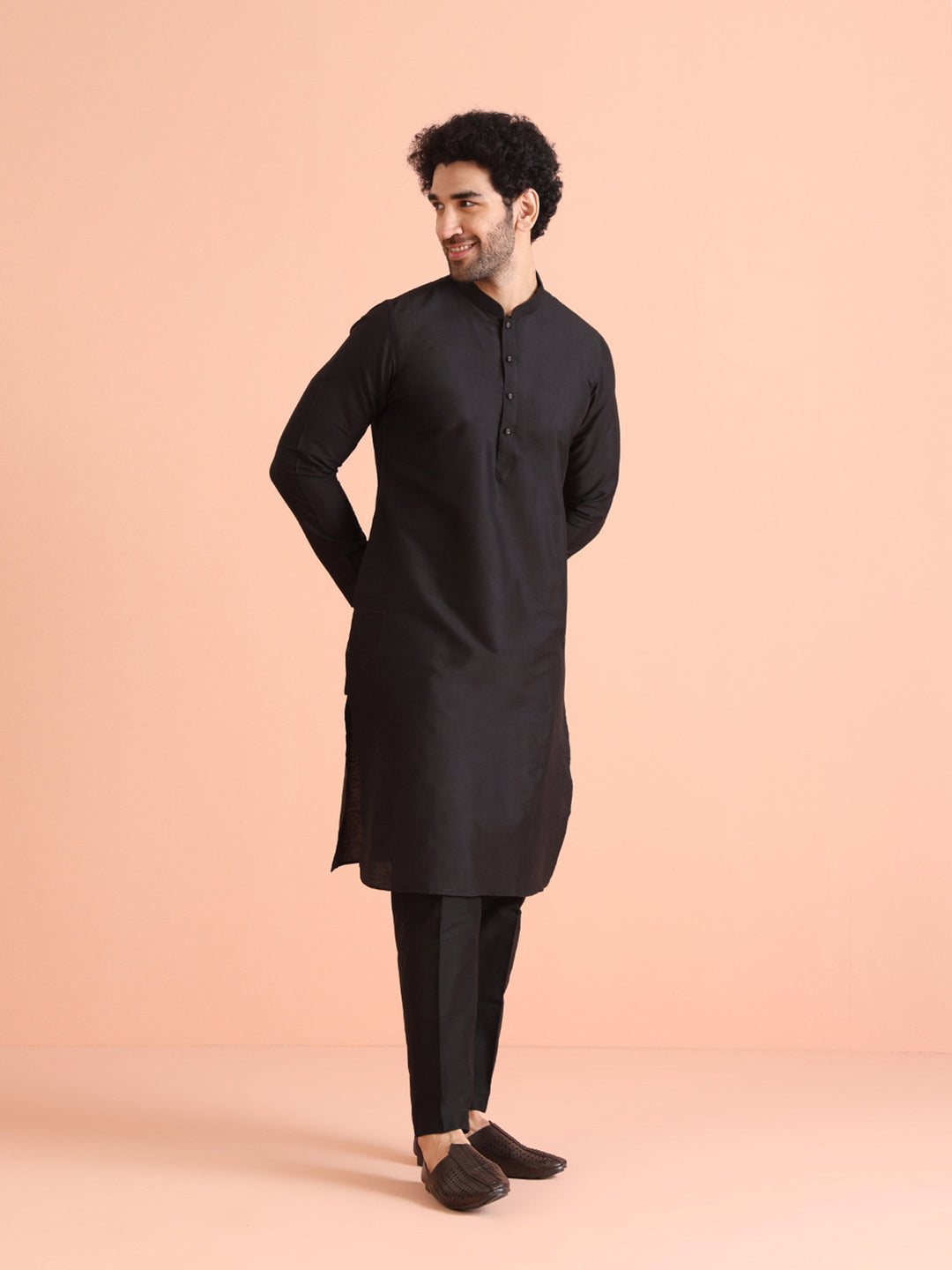 Black Cotton Plain Kurta | SHOBITAM