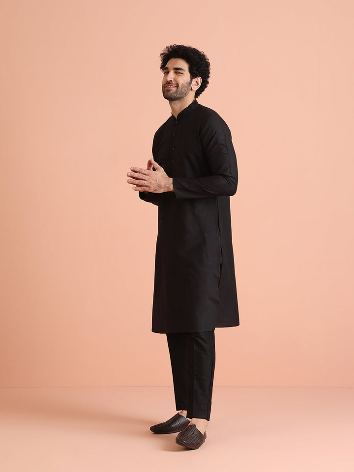 Black Cotton Plain Kurta | SHOBITAM