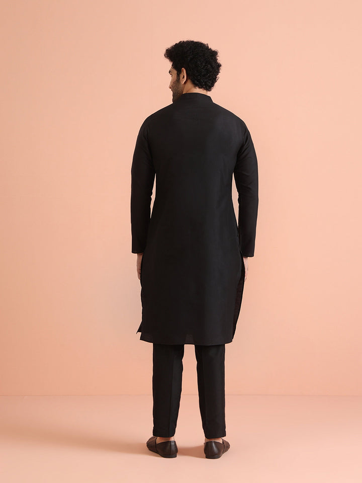 Black Cotton Silk Solid Kurta Trouser Set | SHOBITAM