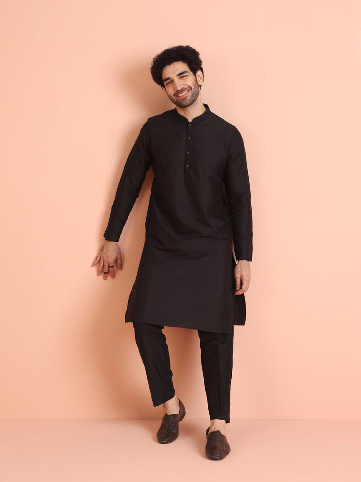 Black Cotton Plain Kurta | SHOBITAM