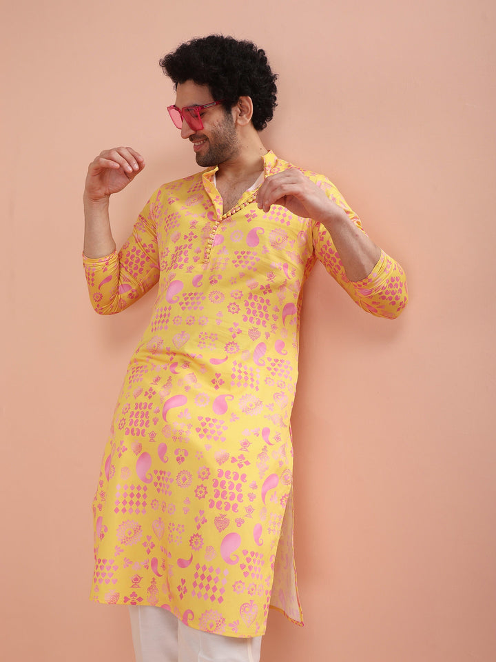 Yellow Printed Kurta-Printed Festive Wear | SHOBITAM