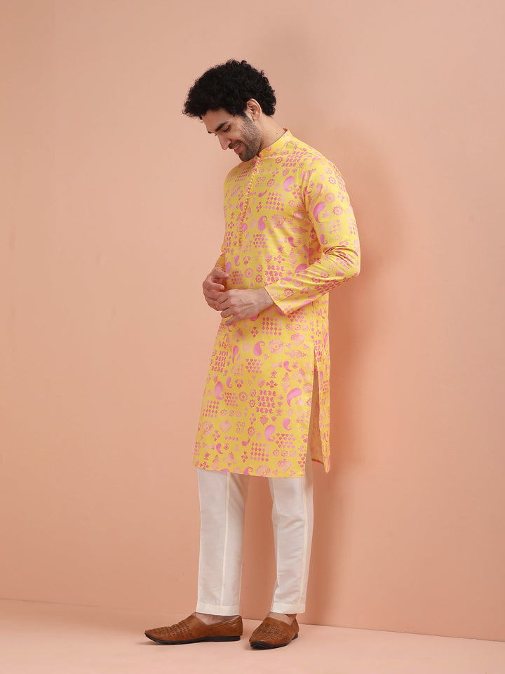 Yellow Printed Kurta-Printed Festive Wear | SHOBITAM