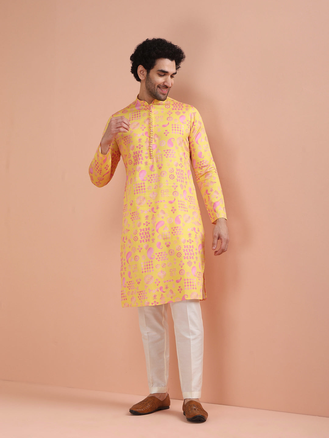 Yellow Printed Kurta-Printed Festive Wear | SHOBITAM