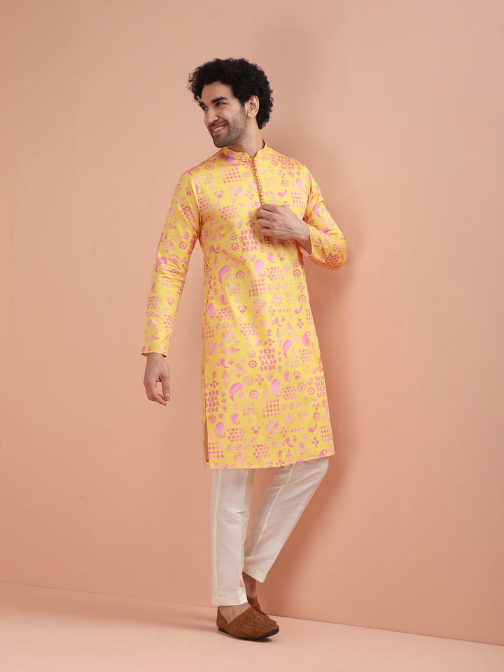 Yellow Printed Kurta-Printed Festive Wear | SHOBITAM