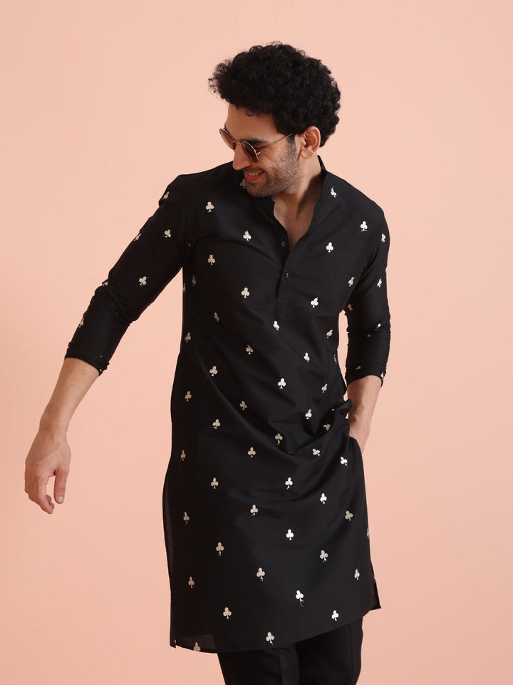 Black Cotton Embroidered Long Kurta | SHOBITAM