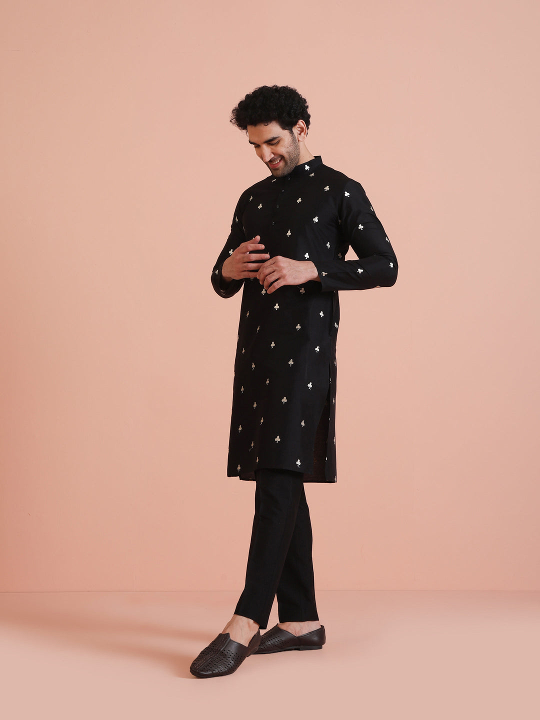 Black Cotton Embroidered Long Kurta | SHOBITAM