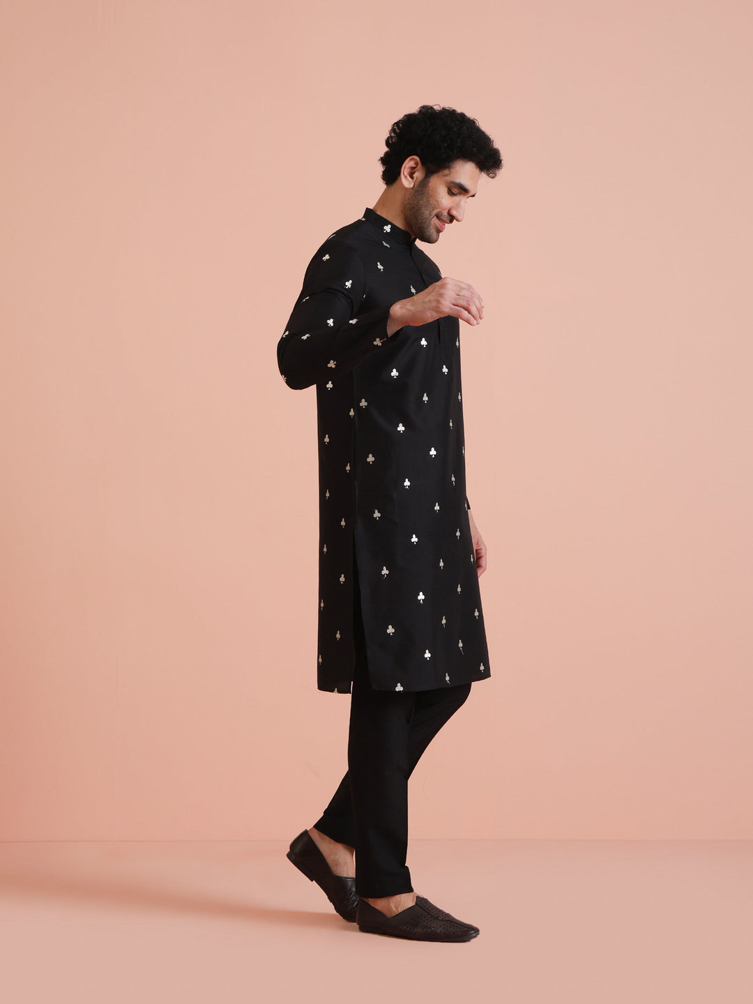 Black Cotton Embroidered Long Kurta | SHOBITAM