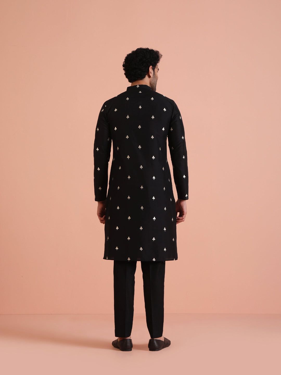 Black Cotton Embroidered Long Kurta | SHOBITAM