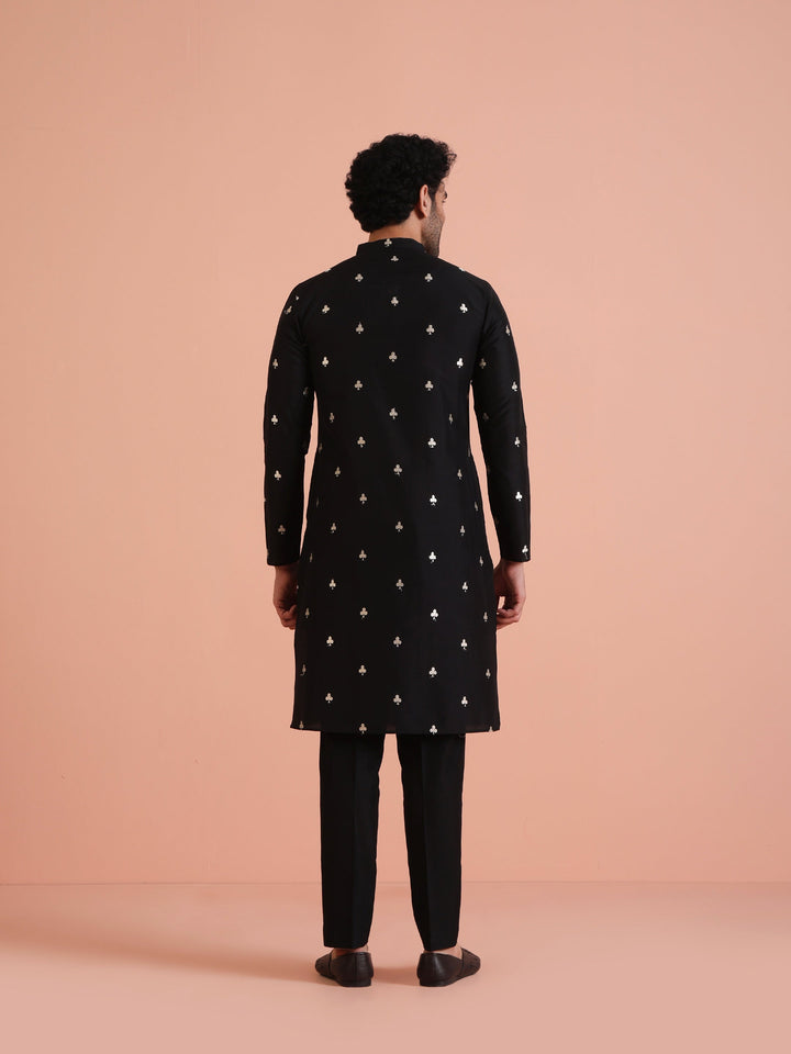 Black Cotton Embroidered Long Kurta | SHOBITAM