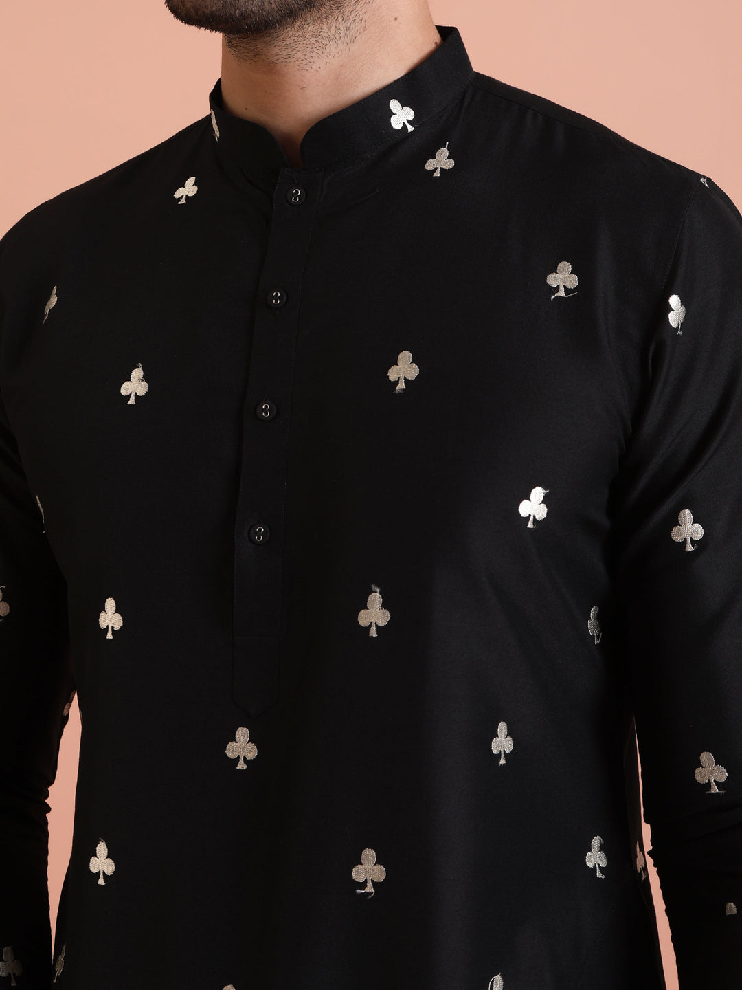 Black Cotton Embroidered Long Kurta | SHOBITAM