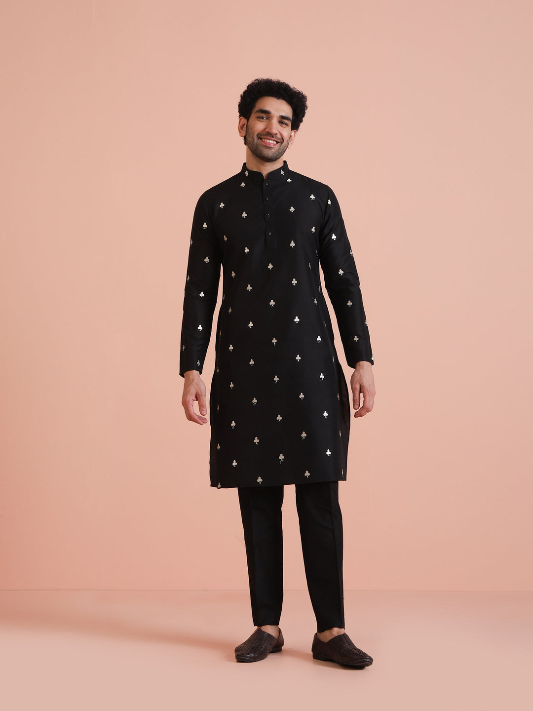 Black Cotton Embroidered Long Kurta | SHOBITAM