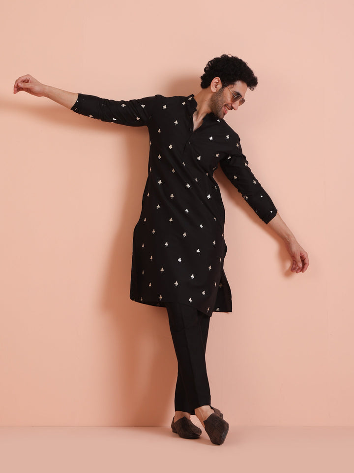 Black Cotton Embroidered Long Kurta | SHOBITAM