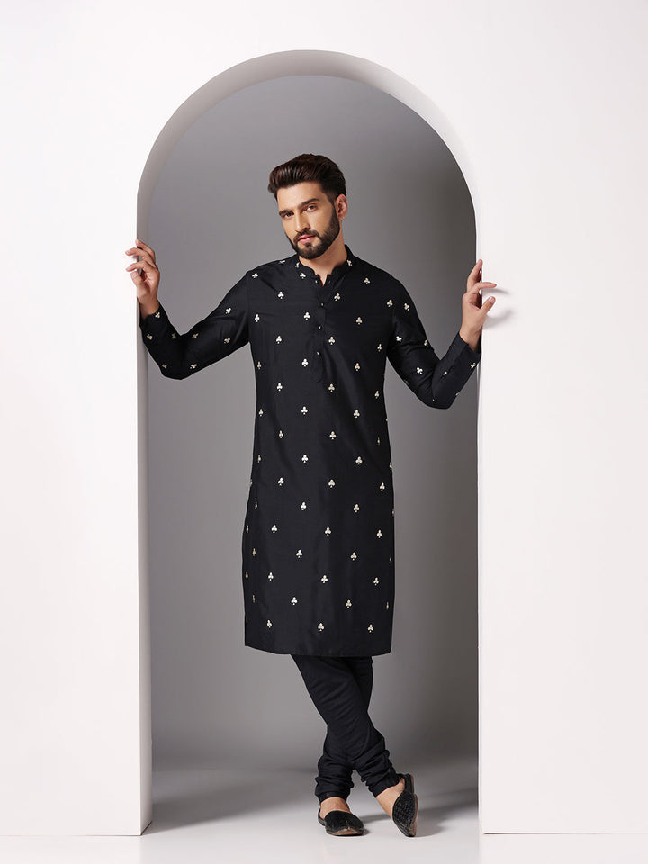 Black Embroidered Kurta Churidar Set | SHOBITAM