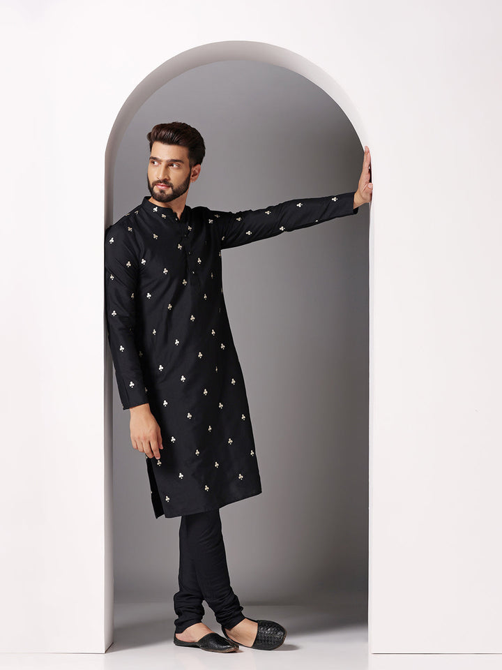 Black Embroidered Kurta Churidar Set | SHOBITAM