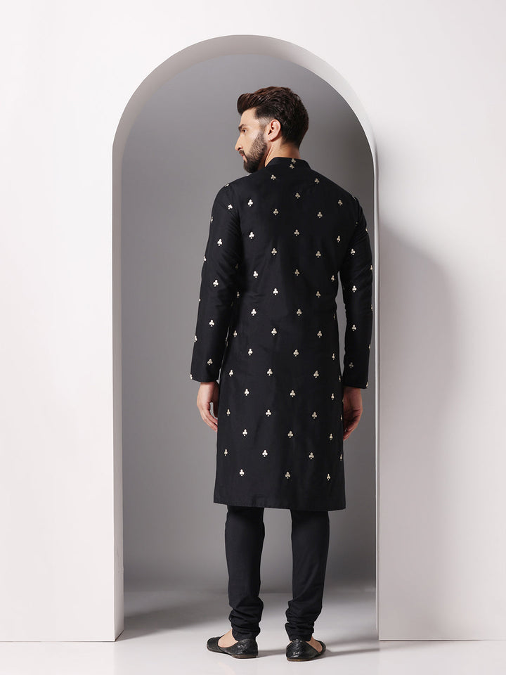 Black Embroidered Kurta Churidar Set | SHOBITAM