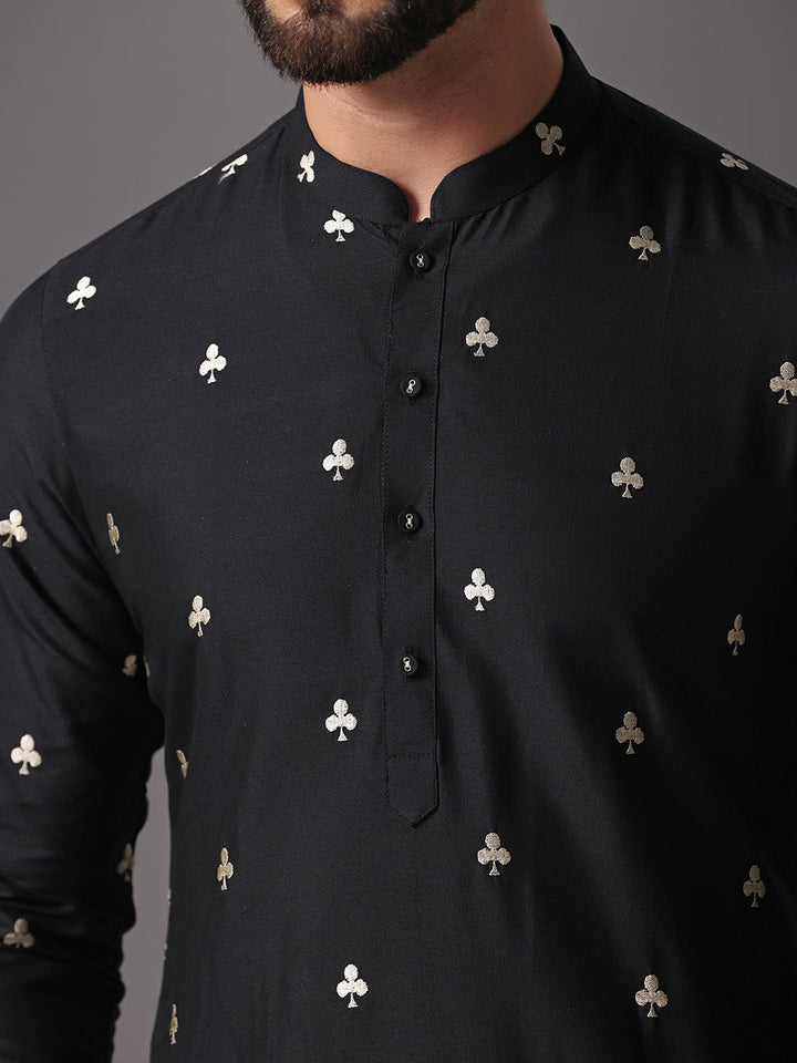 Black Embroidered Kurta Churidar Set | SHOBITAM