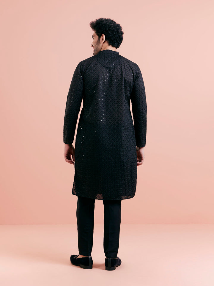 Black Cotton Blend Mirror Work Kurta | SHOBITAM