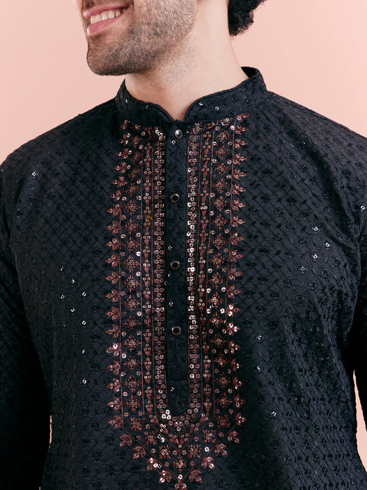 Black Cotton Blend Mirror Work Kurta | SHOBITAM