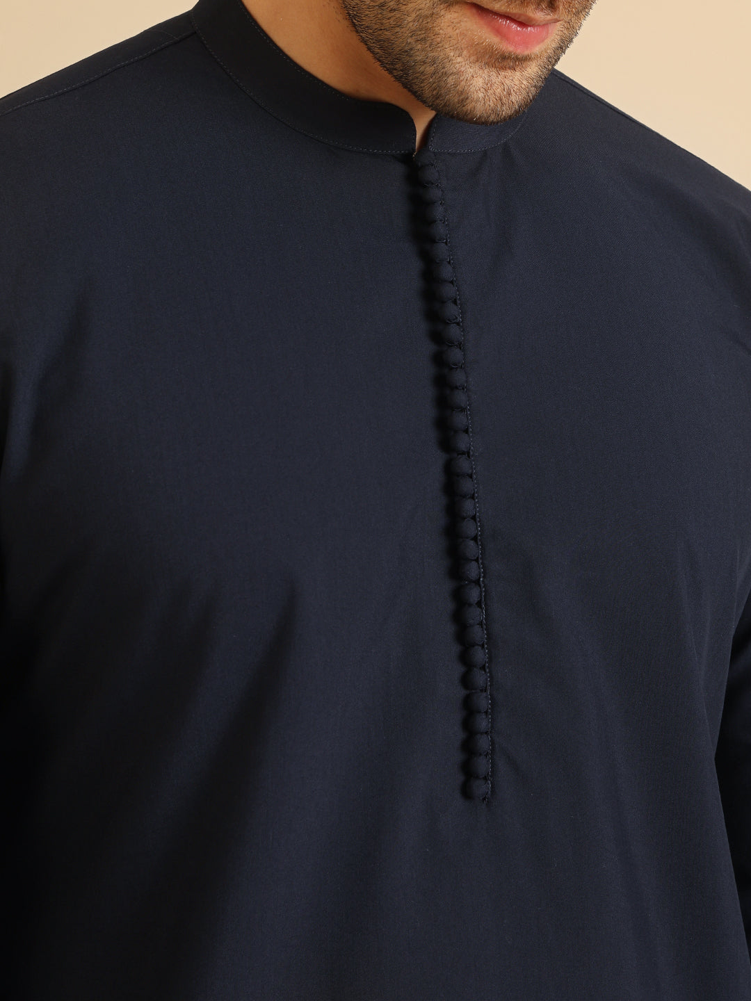 Navy Blue Cotton Silk Mid Kurta | SHOBITAM
