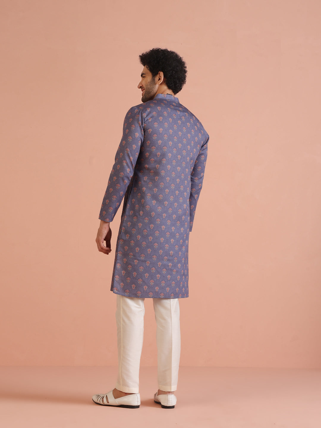 Grey Floral Printed Silk Blend Kurta | SHOBITAM