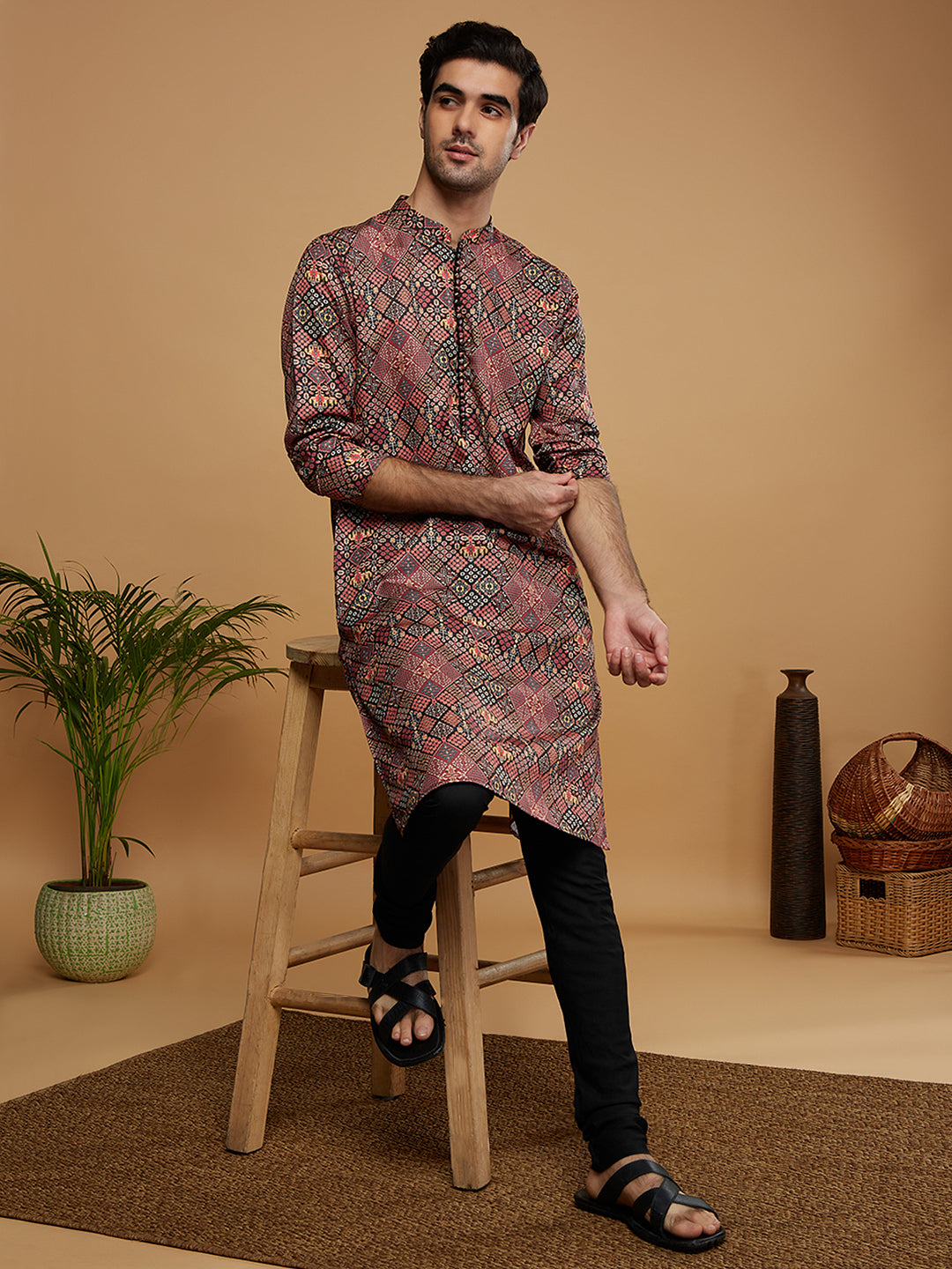 Multicolor Cotton Geometric Printed Kurta | SHOBITAM