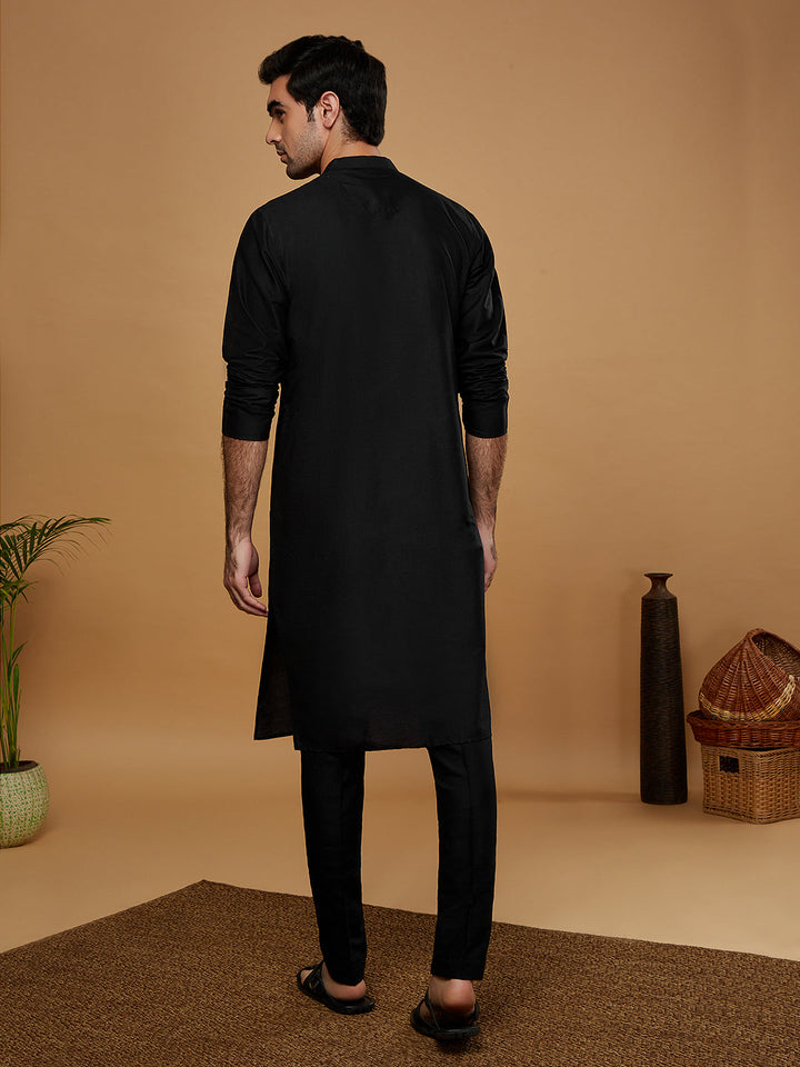Black Embroidered Silk Blend Kurta with Trouser | SHOBITAM