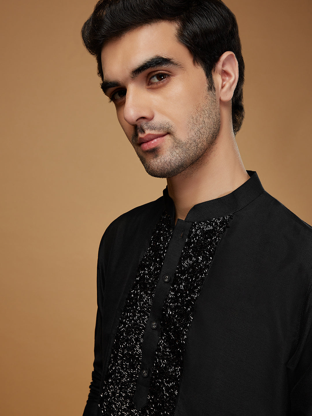 Black Embroidered Silk Blend Kurta with Trouser | SHOBITAM