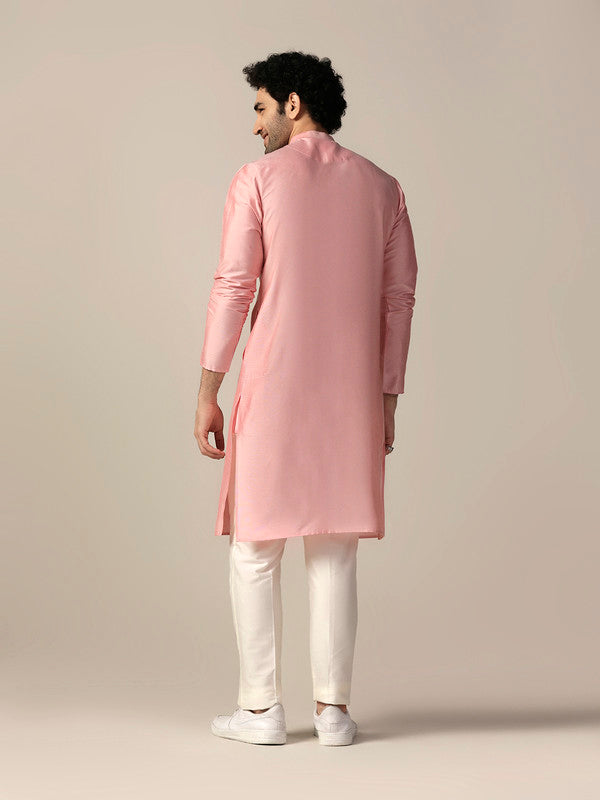Baby Pink Satin Metallic Panel Kurta | SHOBITAM