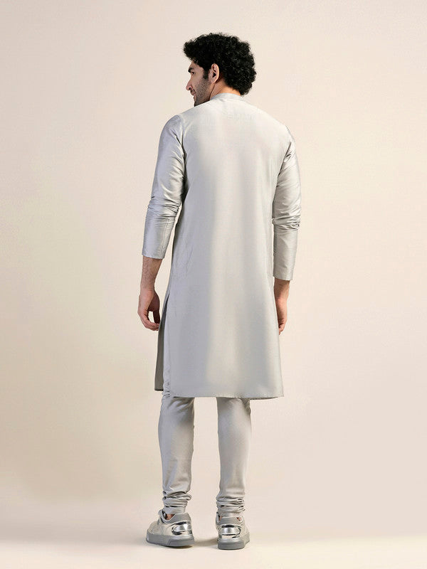 Silver Satin Metallic Panel Kurta | SHOBITAM