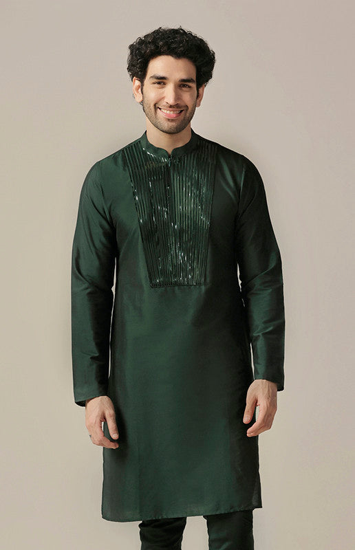 Green Silk Blend Metallic tape Kurta Long | SHOBITAM