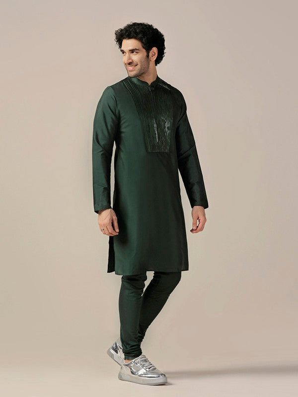 Green Silk Blend Metallic tape Kurta Long | SHOBITAM