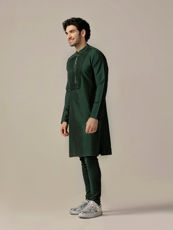 Green Silk Blend Metallic tape Kurta Long | SHOBITAM