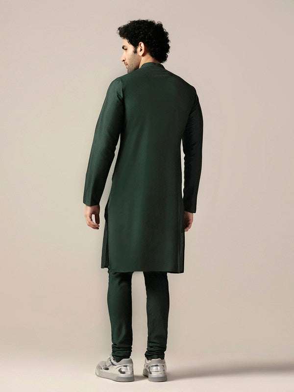 Green Silk Blend Metallic tape Kurta Long | SHOBITAM