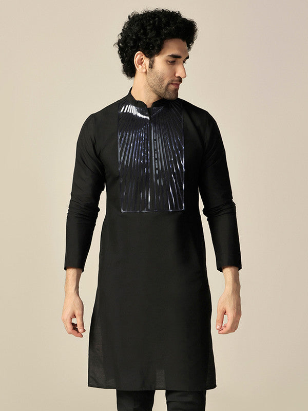 Black Silk Metallic Embellished Long Kurta  | SHOBITAM