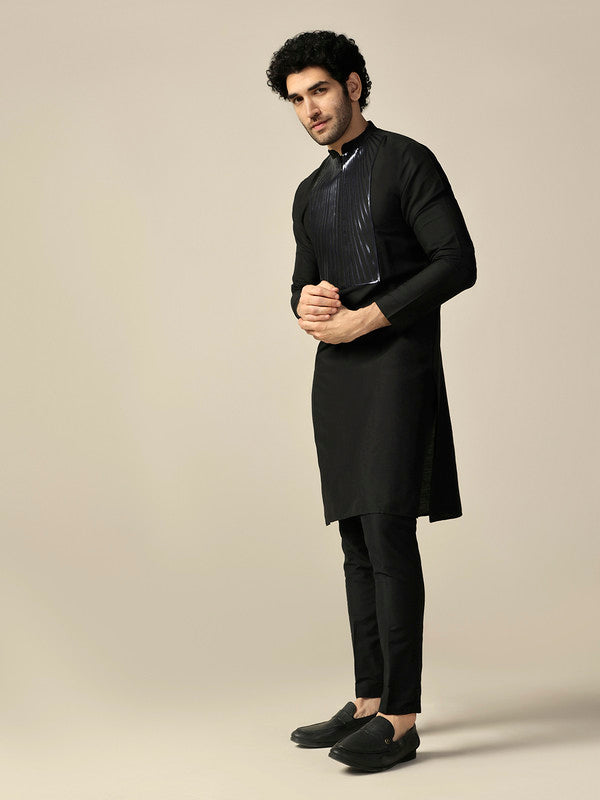 Black Silk Metallic Embellished Long Kurta  | SHOBITAM