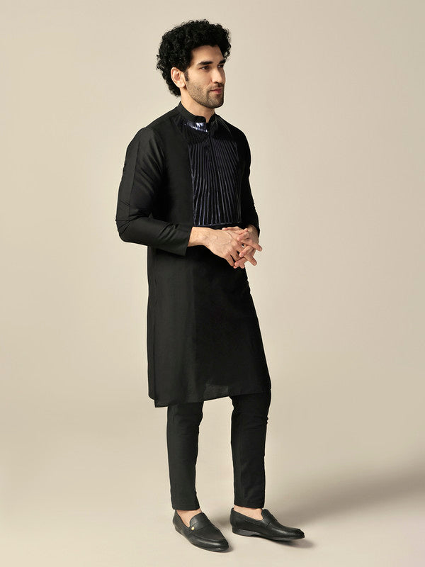Black Silk Metallic Embellished Long Kurta  | SHOBITAM