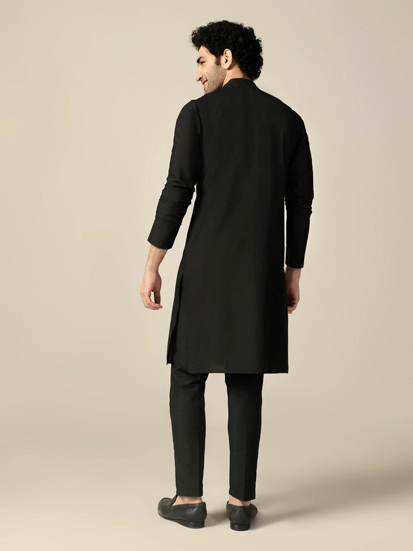 Black Silk Metallic Embellished Long Kurta  | SHOBITAM