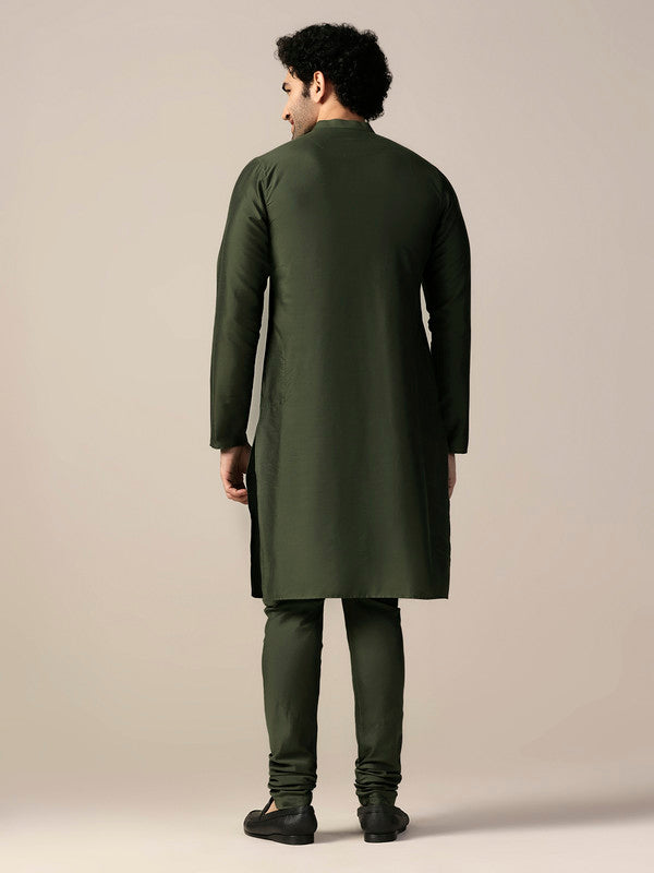 Green Silk Metallic Embellished Long Kurta | SHOBITAM