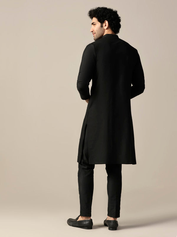 Black Silk Blend Mirror Work Kurta | SHOBITAM