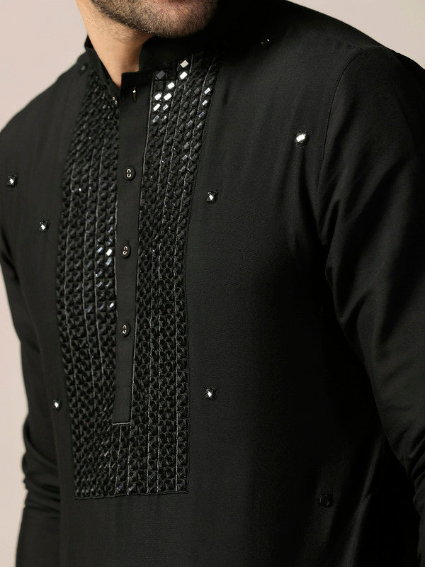 Black Silk Blend Mirror Work Kurta | SHOBITAM