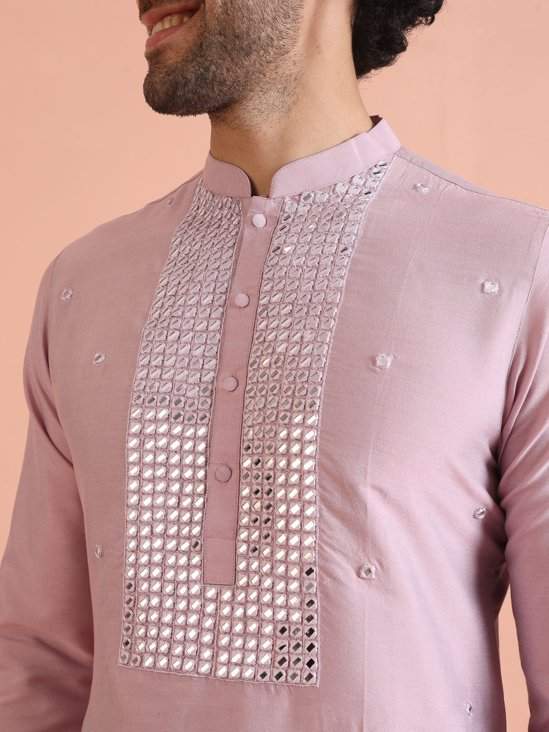 Pink Silk Blend Embroidered Long Kurta | SHOBITAM