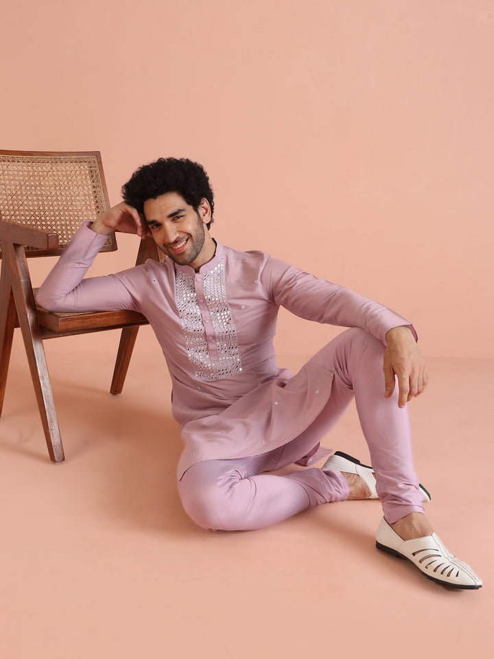 Pink Silk Blend Embroidered Long Kurta | SHOBITAM