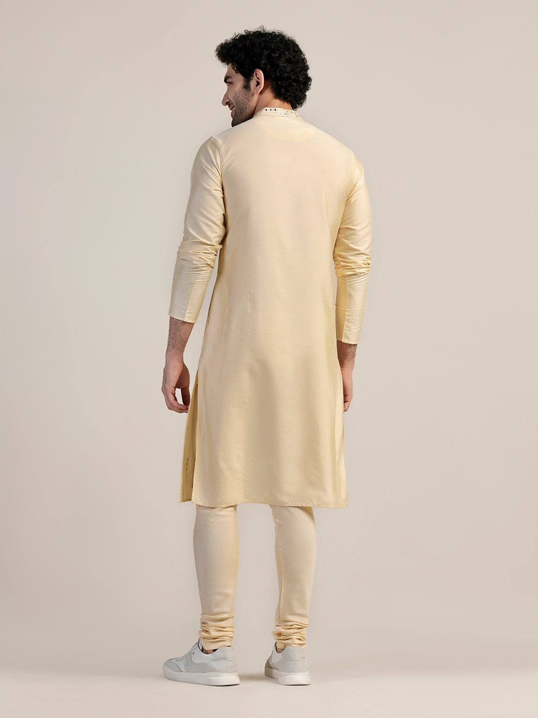 Cream Silk Blend Sequinned Kurta | SHOBITAM